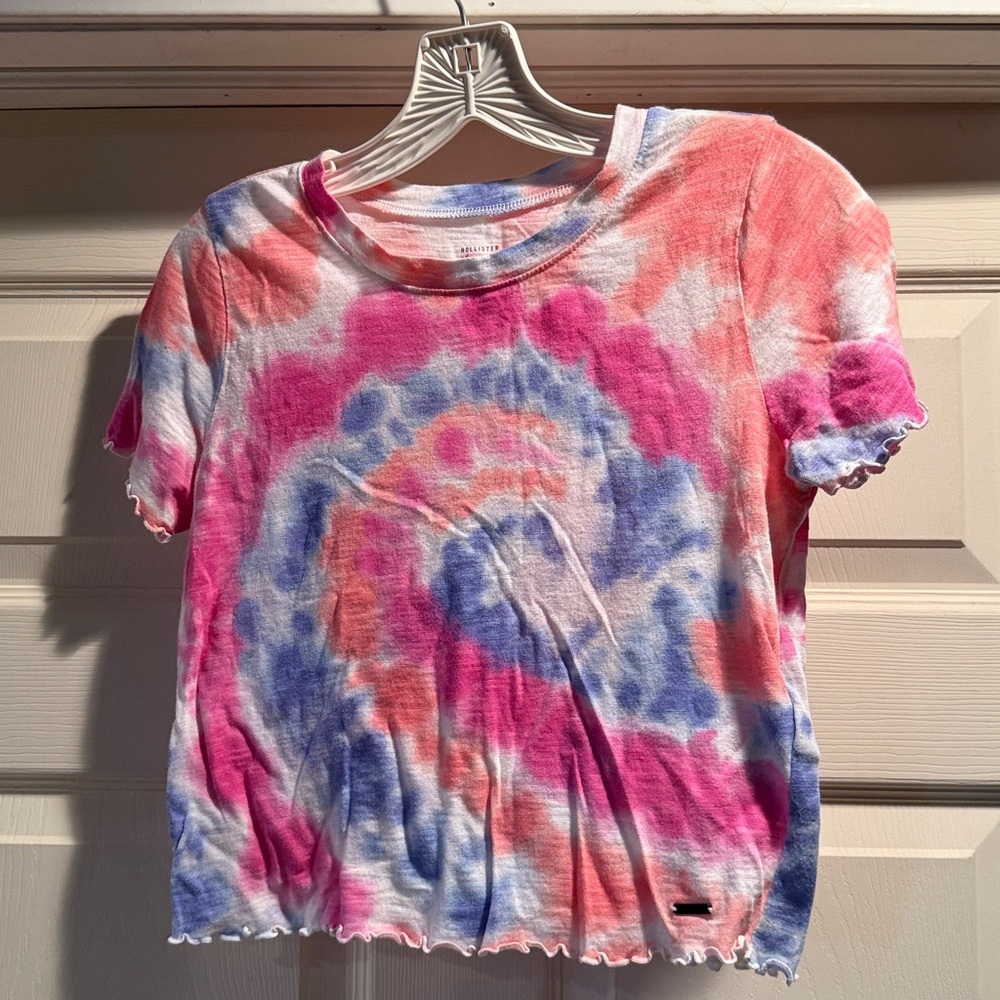 Hollister Tie-Dye T-Shirt in Pink, Blue, and White